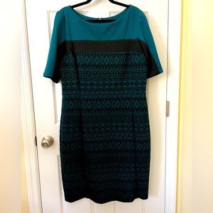 Green and black dress.